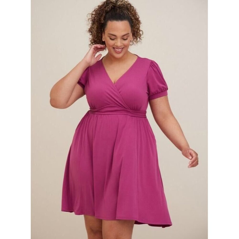 Torrid Womens Size 3X Short Sleeve Mini Studio Knit Surplice Dress Pockets - Picture 2 of 12